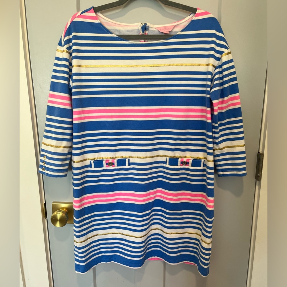 Lilly Pulitzer Blue Tiki Stripe Lena Shift Dress